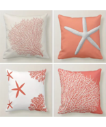 Coastal Decor Throw Pillow Cases - SET of 4 - Coral Corals Ocean Life Theme - $28.17