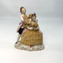 Vintage Lady &amp; GentleMan Porcelain Victorian Figurines Reading Dresden Lace 5&quot; - £19.78 GBP