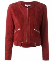 Veste en cuir femme rouge Cafe Racer daim taille SML XL XXL 3XL sur mesure - £111.59 GBP
