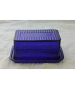 Large Cobalt Blue Glass Butter Dish Embossed Retro Depression Style - £15.88 GBP