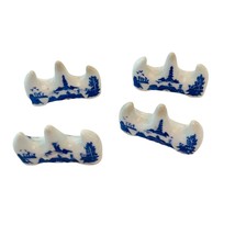 Vintage Chop Stick Rest Stand White Porcelain with Blue Detail Set of 4 - £14.81 GBP