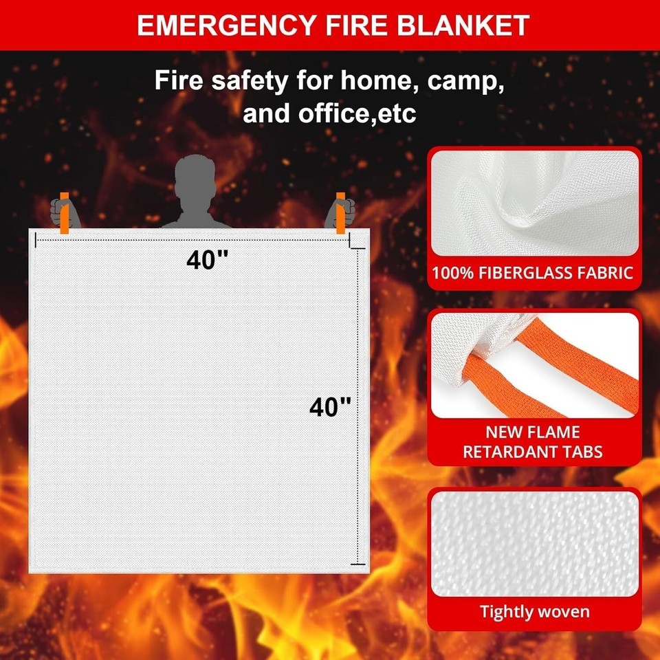 Premium Fire Safety Blankets - 8 Pack of 40"x40" Flame Resistant Fiberglass Item image 5