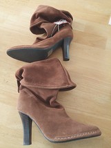 HOT IN HOLLYWOOD LADIES BROWN LEATHER SLOUCH BOOTS-9- 4&quot; HEEL/MIDCALF-UN... - €12,16 EUR
