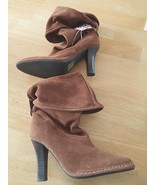 HOT IN HOLLYWOOD LADIES BROWN LEATHER SLOUCH BOOTS-9- 4&quot; HEEL/MIDCALF-UN... - $261.62 MXN