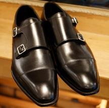 Handmade men&#39;s bespoke genuine calf leather black monk strap dress shoes - £144.22 GBP+