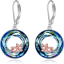 French Bulldog Leverback Earrings 925 Sterling Silver Blue Crystal Jewelry Gifts - $103.14