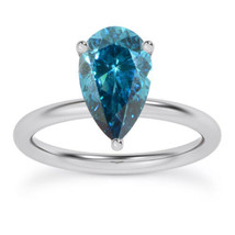 Pear Cut Diamond Solitaire Ring Fancy Blue Treated 14K White Gold VS2 1.02 Carat - £1,591.64 GBP