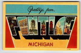 Greetings From Pontiac Michigan Large Big Letter Postcard Linen Dexter Unposted - £11.01 GBP