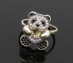 925 Sterling Silver - Peridot Hematite &amp; Topaz Panda Band Ring Sz 6 - RG17362 - £27.45 GBP