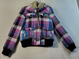 ROXY Jacket Youth Size Medium Multi Check 100% Cotton Button Front Full ... - £13.68 GBP