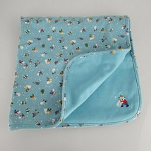 Vintage Baby Blanket Cotton Blue Winter Holiday Xmas Teddy Bear Snowman ... - $79.19