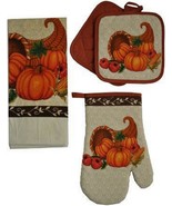 Fall Thanksgiving Cornucopia Towel Potholder Oven Mitt Collection (New) - $128.71 MXN