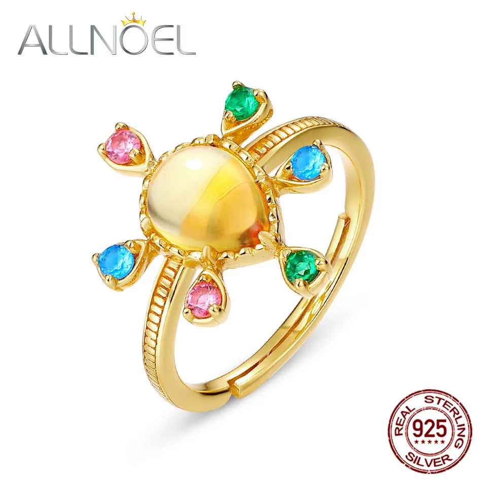 925 Sterling Silver Adjustable Rings For Women Citrine Colorful Zirconia Gold Pl - £26.21 GBP