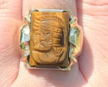 10k Gold Genuine Natural Tiger&#39;s Eye Men&#39;s Double Warrior Cameo Ring (#J... - $513.81
