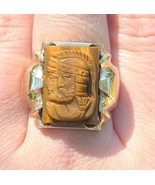 10k Gold Genuine Natural Tiger&#39;s Eye Men&#39;s Double Warrior Cameo Ring (#J... - $702.74 CAD