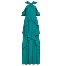 BCBG MAXAZRIA Green Audrianna Georgette Ruffled Halter Sleeveless Gown 0 - £117.98 GBP