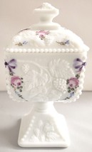 Westmoreland Milk Glass Beaded Footed Candy Dish with Lid &quot;Roses &amp; Bows&quot; 1980&#39;s - £82.21 GBP