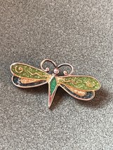 Blue &amp; Green Inlaid Nugget 925 Marked Silver BUTTERFLY MOTH Pin Brooch Pendant - £19.33 GBP