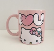 NEW Hello Kitty Pink Valentine&#39;s I ❤️Love U , 20oz Pink Mug Glitter - £15.49 GBP