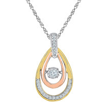 10kt Tri-Tone Gold Womens Round Diamond Oval Moving Twinkle Pendant 1/6 Cttw - $299.00