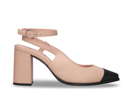 Chaussures à talon femme bout amande noire beige à bride slingback en cu... - $124.50