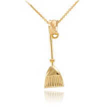 14K Solid Gold Household Cleaning Broom Stick Pendant Necklace Halloween Witch - $129.90+