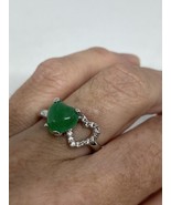 Vintage Green Jade Heart Ring Silver White Sapphire Size 7 - £42.65 GBP