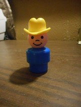 Vintage Fisher Price Little People Blue Farmer Yellow Hat All Plastic - £5.50 GBP