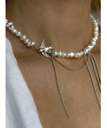 Handmade Charm Hip Hop y2k Dove Tassel Alien Pearl Beads Clavicle Chain ... - $19.40 CAD