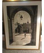 Vintage Watercolor Hand Painting Of Madrid Framed Original Art - £237.32 GBP