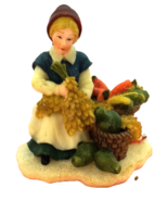 Vintage Village Figurine Woman Sitting on a Stool with Fall Harvest Vege... - £7.49 GBP