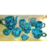 9 Pc Inarco Blue Mood Fruit Ceramic Coffee Tea Pot Creamer Sugar Bowl Mu... - $102.57 CAD