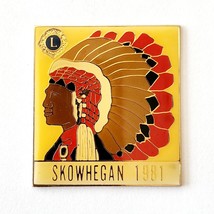 1981 Skowhegan Maine Lions Club Pin Enamel Filled Native American Chief F6E - $39.99