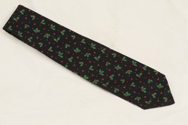 Vera Bradley Designs Men&#39;s Cotton Holly Berry Christmas Tie Black Red Green VTG - £15.16 GBP