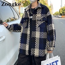 Zongke Plaid College Jacket For Men Style Coats Japanese Bombers Harajuku Street - £69.98 GBP