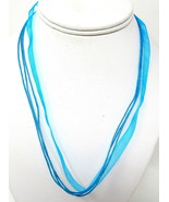 Turquoise Blue Organza Ribbon Necklace Aqua Choker 3 Waxed Cords 18-20&quot; ... - $8.90