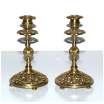 Vintage Ornate Brass Candle Stick Holder Set - £19.34 GBP