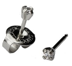 Ear Piercing Earrings Silver Stainless Mini 2mm Clear CZ Studs Studex Sy... - $7.99