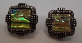 Unbranded Abalone Shell Post Silvertone Earrings Caviar Detailing 3/4&quot; X 3/4&quot; - £11.87 GBP