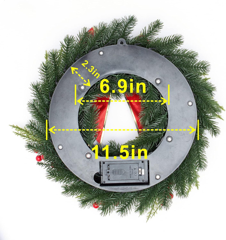 Christmas Wreath 16 Inches, with Metal Hanger, Pre-Lit Artificial Christmas Fron Item image 4