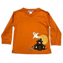 Halloween Embroidered Ghost Haunted Scene Orange Long Sleeve Tee Shirt Top - £11.87 GBP