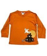 Halloween Embroidered Ghost Haunted Scene Orange Long Sleeve Tee Shirt Top - £11.67 GBP