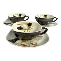 Red Wing Pottery Lotus Pattern Lot 3 Grey Square 1 7/8&quot; Cup &amp; Saucer Set... - £36.76 GBP