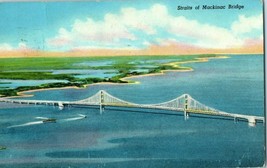 Aerial View Postcard Straits of Mackinac Bridge Michigan Posted 1955 - £17.56 GBP