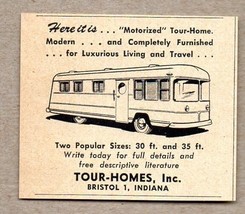 1952 Print Ad Tour-Homes Motorized Motor Travel Homes Bristol,IN - £6.95 GBP
