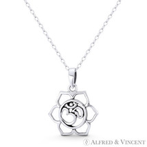 Lotus Flower Om Aum Ohm Symbol Hindu Sanskrit Charm .925 Sterling Silver Pendant - £13.73 GBP+
