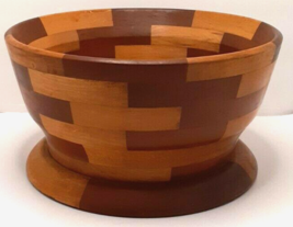 Mixed Wood Segmented Hand Crafted &amp; Turned Fruit Bowl Vintage - £34.13 GBP