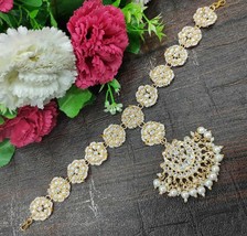Indian Gold Plated Bollywood Style Kundan Head Band sheesh full Hair Jewelry Set - £22.77 GBP
