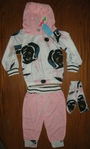 NEW Baby Girl 3 Pc Floral Hoodie Pant Set sz 9-12 mo. pink white black polka dot - £5.99 GBP