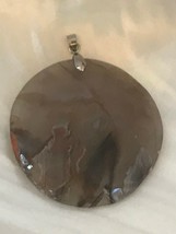 Estate Large Shades of Brown Round Agate Stone Pendant w Silvertone Bail – 2 in - £16.02 GBP